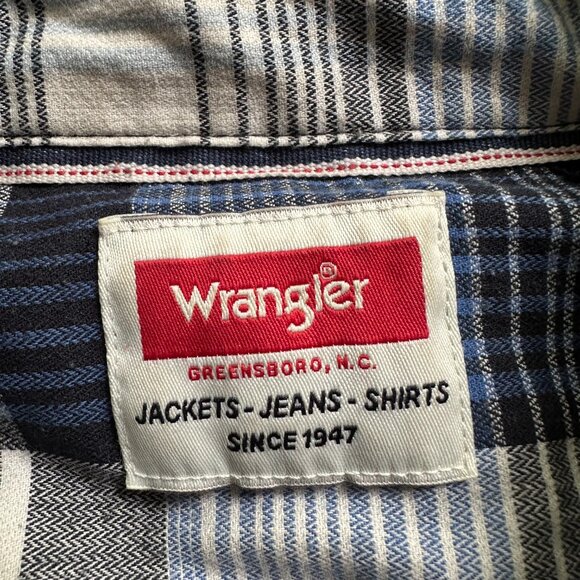Wrangler Shirt Mens XL Button Up Long Sleeve Spread Collar Blue Plaid Pockets - Picture 3 of 12